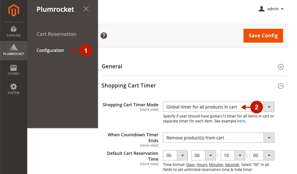 Magento 2 Cart Reservation Extension - setting up shopping cart timer mode