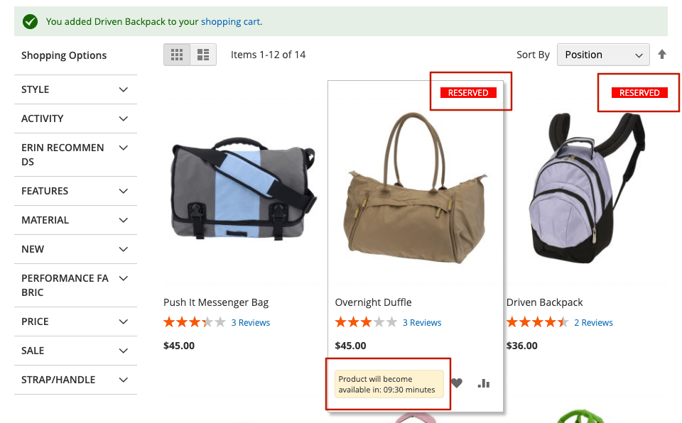 Magento 2 Cart Reservation Extension - Category Page Timer