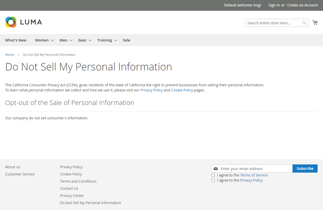 Magento Do Not Sell My Personal Information - store.plumrocket.com