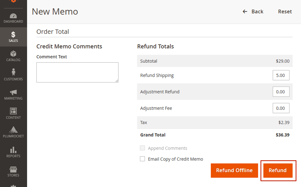 How to Refund an Online Order in Magento 2