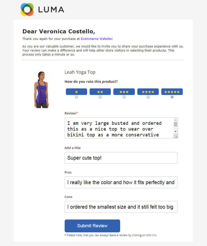 HTML Email Review Form & AMP Email Review Form