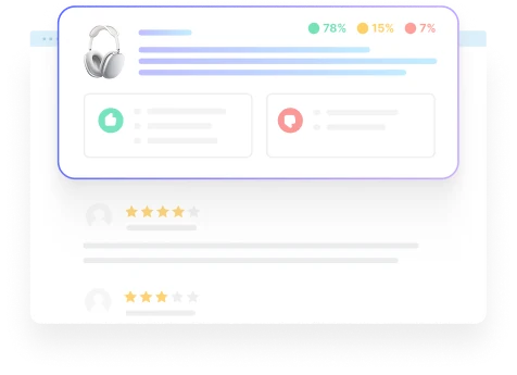 AI review summary with pros, cons and overall sentiment on a product page
