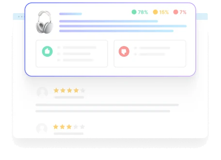AI review summary with pros, cons and overall sentiment on a product page