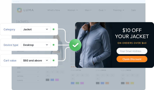 Popup conditions builder: category, device type and cart value
