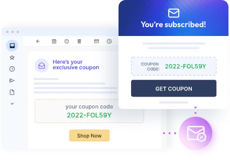Discount coupon code shown in the newsletter popup after subscription