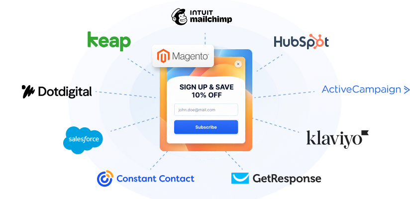 Newsletter Popup integrations with CRM and email marketing platforms