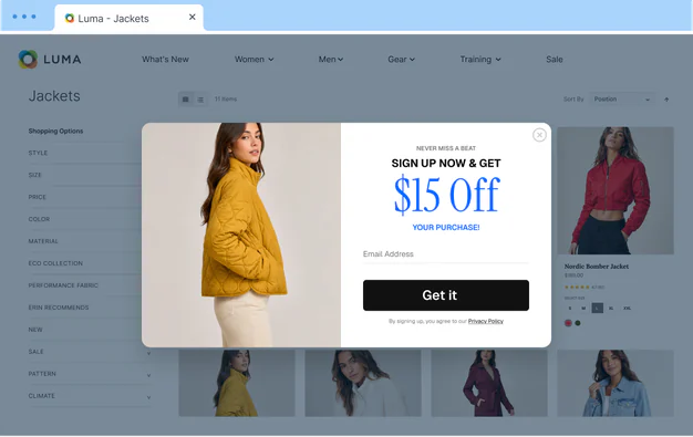 Newsletter popup triggered on exit intent