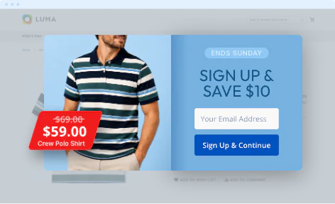 Instant product discount offered in the newsletter popup