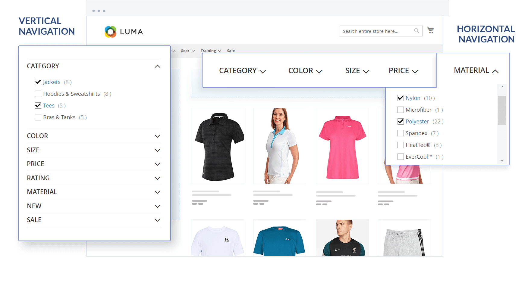 Magento 2 Layered Navigation Extension, Ajax Filter for Improved Layered  Navigation, Custom Product Collection, Horizontal Category Filter